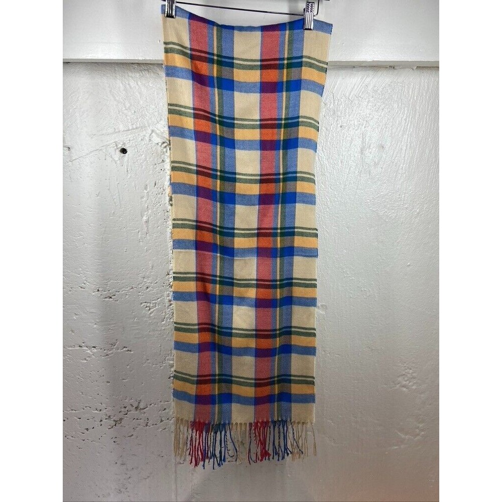 100% CASHMERE BEIGE PLAID SCARF WITH FINGES WOMENS OR MENS